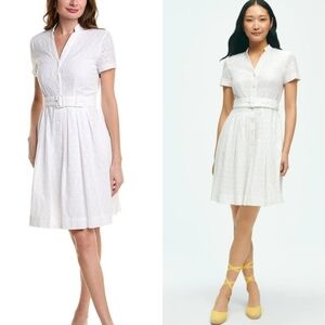 NWT Brooks Brothers White Eyelet Button-Front Belted Shirt Dress, Size 8